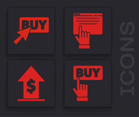 Set Buy button, Buy button, Online shopping on screen and Financial growth and coin icon. Vector