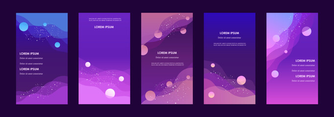Set of purple abstract banners. Templates for stories, flyers, cards, web banners. Vector modern illustration. Gradient. - 532295106