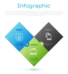 Set line Fire flame, Oil tank storage and . Business infographic template. Vector