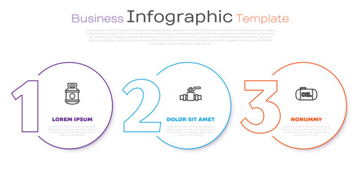 Set line Propane gas tank, Metallic pipes and valve and Oil storage. Business infographic template. Vector