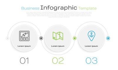Set line Gps device with map, Folded and Location anchor. Business infographic template. Vector