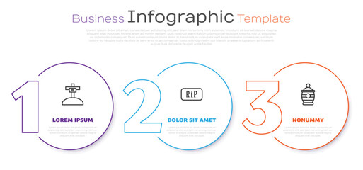 Set line Grave with cross, Speech bubble rip death and Funeral urn. Business infographic template. Vector
