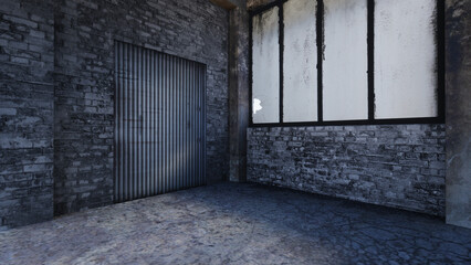 Prison cell with light shining through a barred window 3D Rendering, 3D Illustration