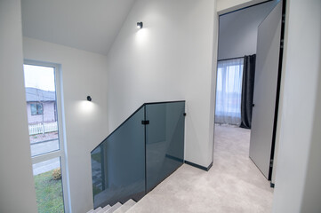 House entryway with white walls and steps