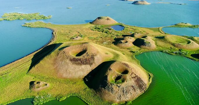 An isle of petrified magma full of coned pseudo craters.