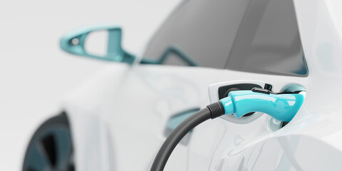 Electric vehicle EV car with Energy Station Charging Main object soft Focus 3D Rendering