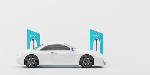 Electric vehicle EV car with Energy Station Charging 3D Rendering