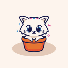 cute cat inside flower pot cartoon flat illustration