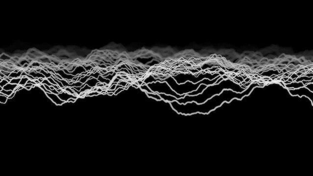 Abstract music oscillating waves. Synthetic music technology sample. Sound wave. Distorted frequencies. Futuristic visualization of a sound wave.