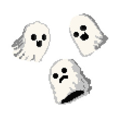Pixel art cartoon group of ghost character