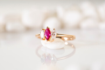 Diamond ring jewelry. Diamond ruby ring on background