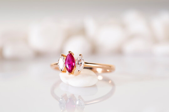 Diamond ring jewelry. Diamond ruby ring on background