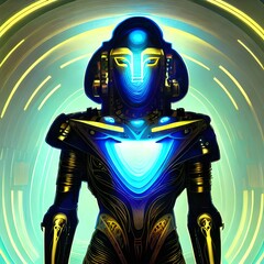 Fototapeta premium 3d illustration of Astral Robot, glowing lights, Abstract background, high quality