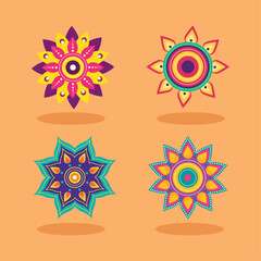 four diwali mandalas icons