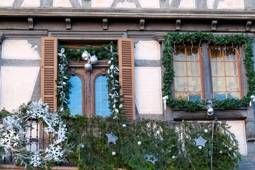 Fototapeta na wymiar Colmar, France. Old town Colmar adorned with Christmas decoration. The town was founded in the 9th century.