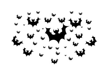 Happy Halloween. Bats fly in the sky. A flock of bats flying on a white background. October festival