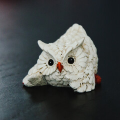 White owl Ceramic miniature figurine