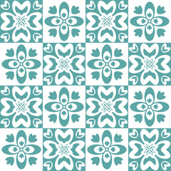 Seamless pattern mint blue pastel, repeating motif tile mosaic design pottery, portuguese style in pottery