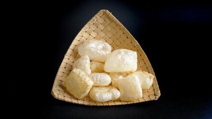 Delicious kerupuk kulit, Indonesian traditional crackers. Made from soft inner skin of cattle (cow or water bufallo)