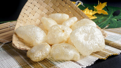 Delicious kerupuk kulit, Indonesian traditional crackers. Made from soft inner skin of cattle (cow or water bufallo)