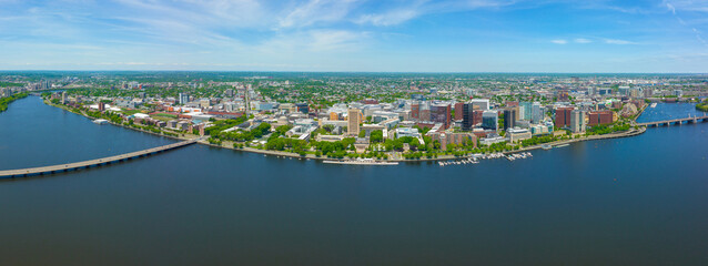 Cambridge modern city skyline panorama including Massachusetts Institute of Technology MIT aerial...
