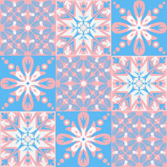 azulejo tile spanish style, ceramic tile pastel pink blue white color, beautiful pattern for wall decoration