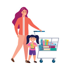 mom and daughter buying supplies