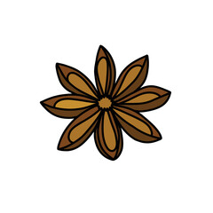 anise star doodle icon, vector color line illustration