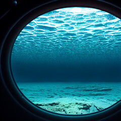 Fototapeta premium 3D rendering. View from the window of the submarine to the bottom of the ocean