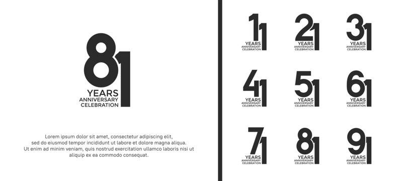 set of anniversary logotype black color on white background for celebration event