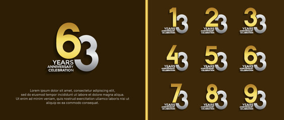 set of anniversary logo gold and silver color on brown background for celebration moment