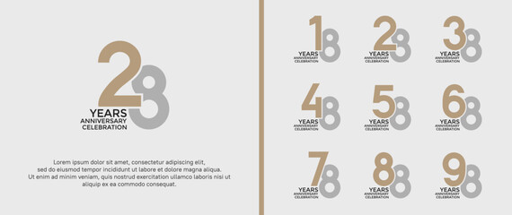 set of anniversary logotype silver and gold color on white background for celebration moment