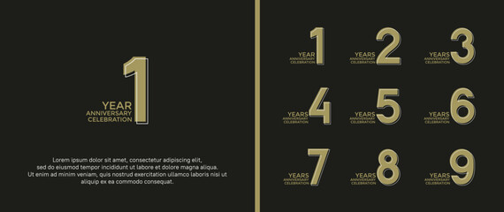 set of anniversary logotype brown color on dark background for celebration moment