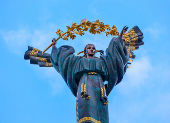 Slavic Goddess Berehynia on top Independence Monument, Orange Revolution, Maidan Square, Kiev, Ukraine