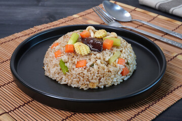 Vegetarian fried rice. Cantonese style vegetarian fired rice. Vegetarian food. Vegetarian festival