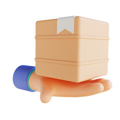 3D illustration hand and give box package