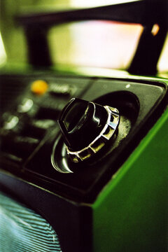 Macro picture of a plastic and metal radio's button