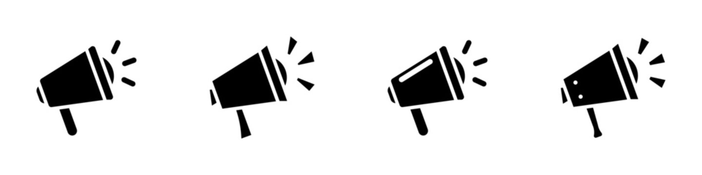 Conjunto de iconos de meg&aacute;fonos. Altavoz. Concepto de comunicaci&oacute;n. Ilustraci&oacute;n vectorial