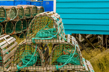Lobster pots, Newman's Cove, Bonavista Peninsula, Newfoundland, Canada.