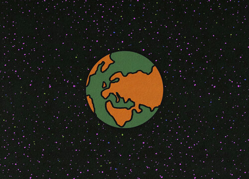 Retro Sci-Fi Planet And Stars Illustration