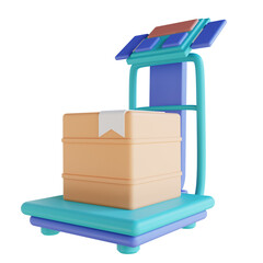3D illustration packing box weighing scale