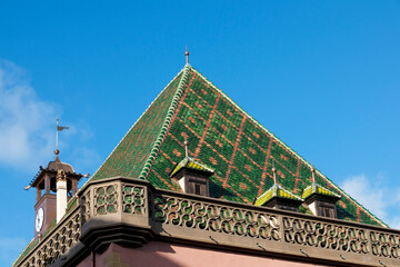 Colmar, France. Old town Colmar which was founded in the 9th century. Interesting green tiled...