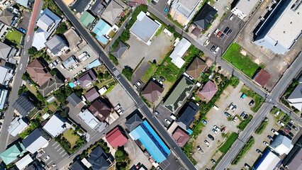住宅地と道路　真俯瞰　空撮