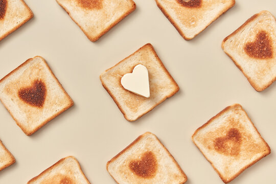 Toasts with burnt and butter hearts
