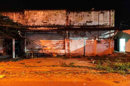 House in decay in city in Indochina
