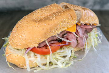 Lunch is served with a loaded roast beef and ranch sandwich overflowing with romaine lettuce