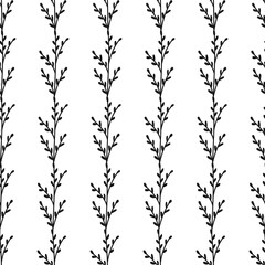 Abstract twig hand drawn black and white seamless pattern