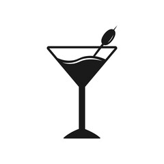 Martini cocktail with olive silhouette symbol