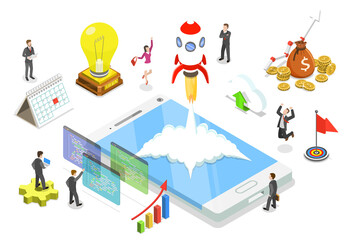 App launch flat isometric  concept.