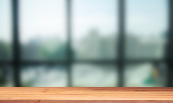 Empty table on the background of the window